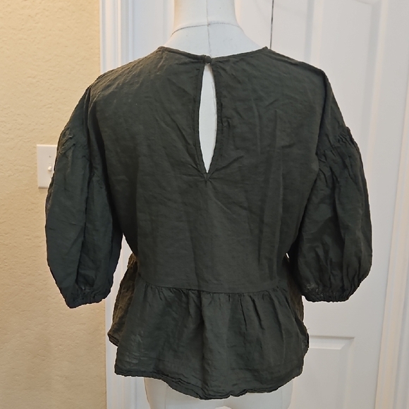 A New Day Top Cotton Olive Tiered 3/4 Puff Sleeve Blouse Size XS - Picture 4 of 8